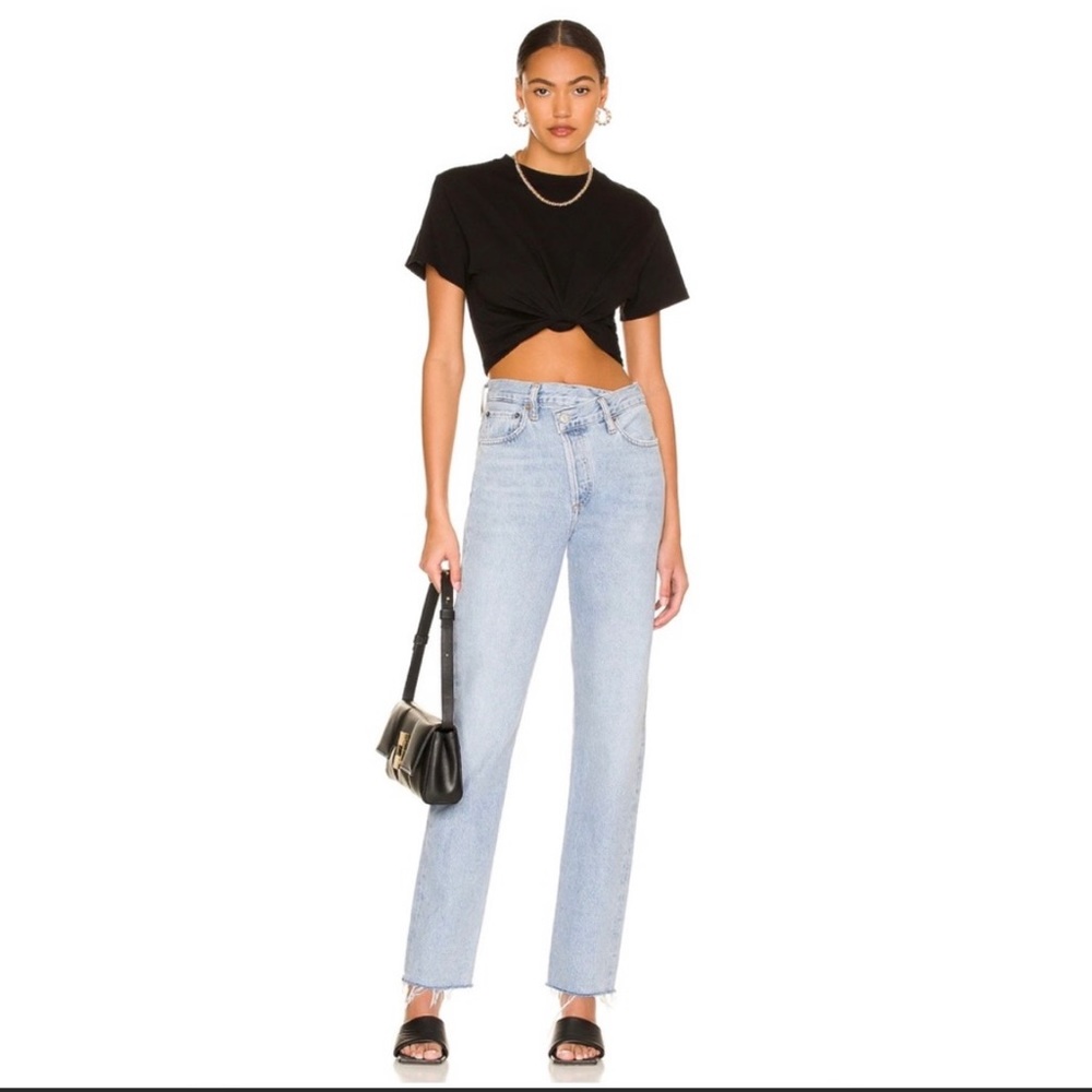 AGOLDE Light Wash Dimension Criss Cross Straight Raw Hem High Rise Jeans 28